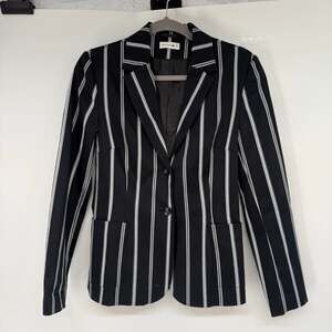 Comma, Striped Single-Breasted Blazer Women's Size 36 US 6 Black White Cotton